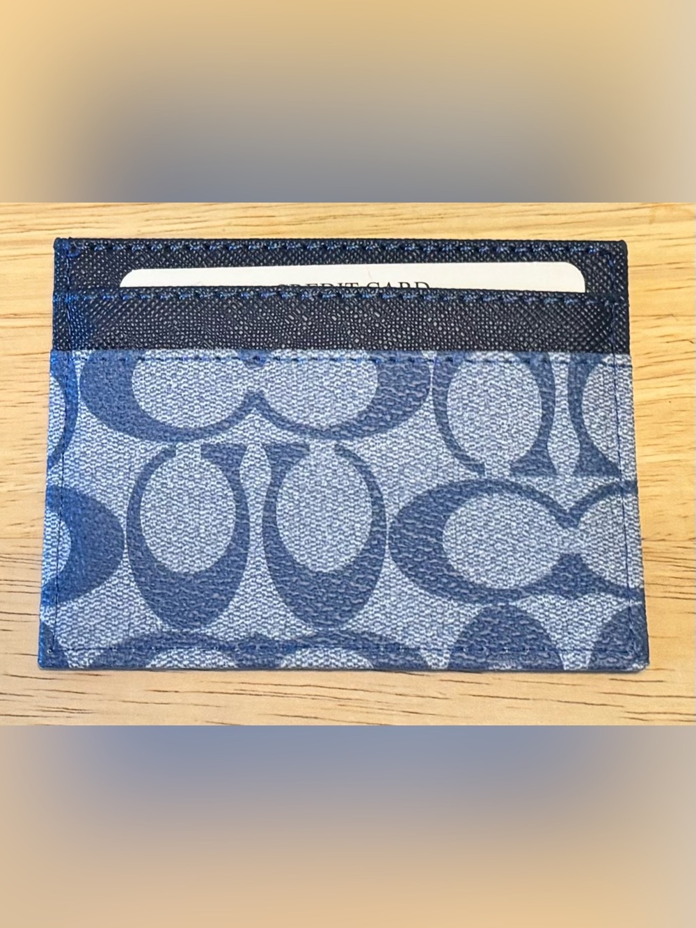 Coach Blue Denim Signature Card Case NEW